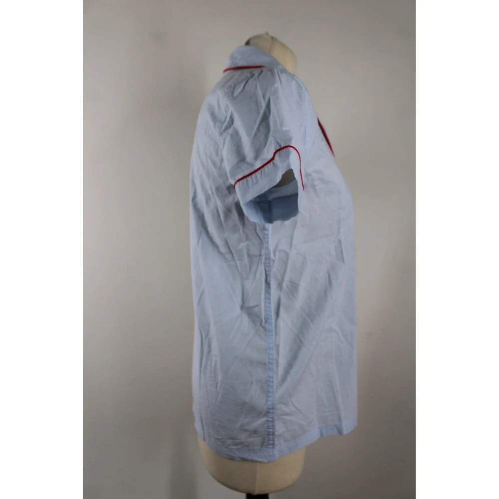 NWT J by J Crew XS Blue Pajama Top Short Sleeve Cotton Button Front J0503